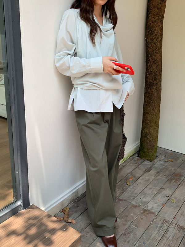 广州十三行2025秋季韩系莱赛尔气质通勤高腰直筒休闲长裤女02834|undefined
