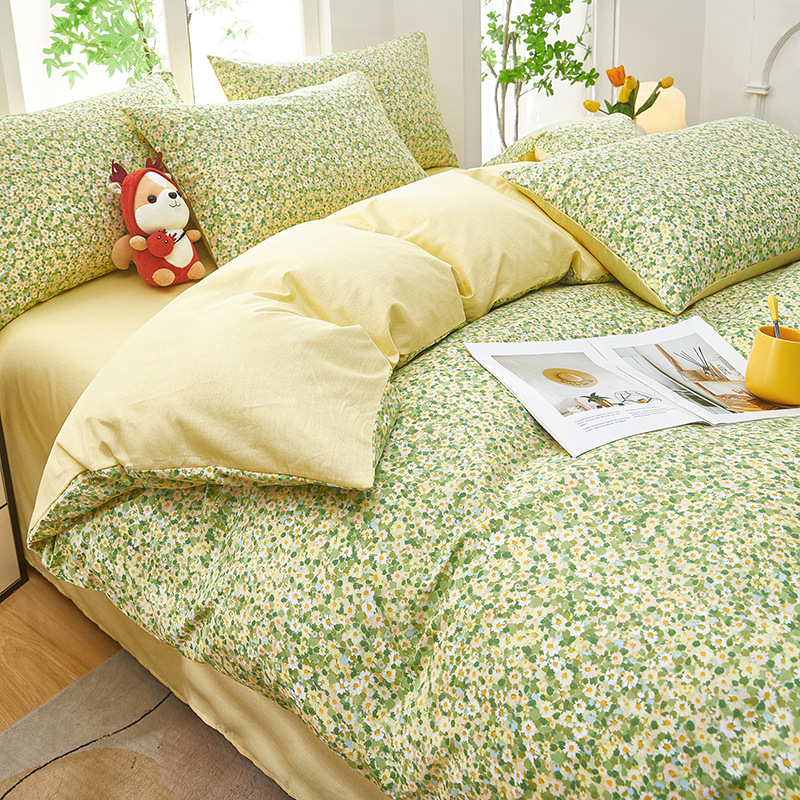 Cama de algodón de cuatro piezas, ropa de cama de cuatro estaciones, dormitorio de estudiantes de tres piezas.