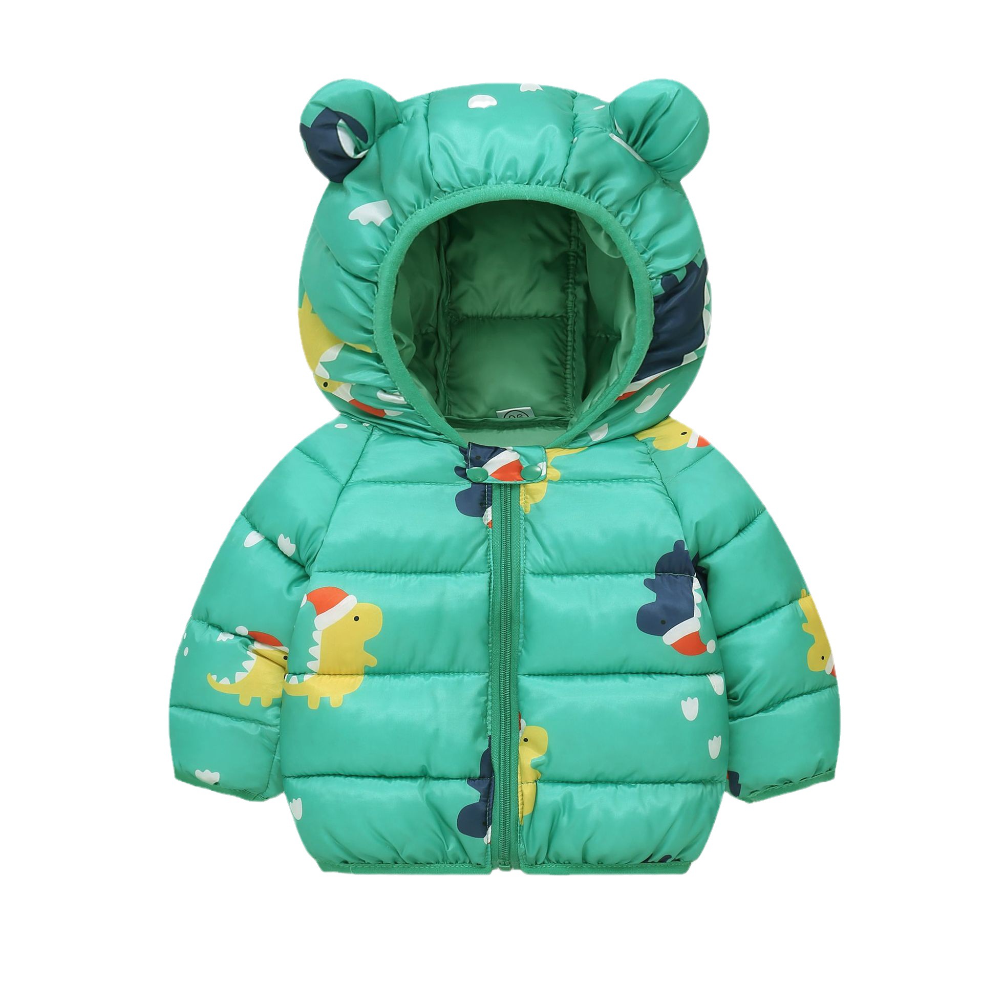 2024 nuevo otoño e invierno Bebé niños y niñas con capucha orejas impresas de algodón acolchado ropa exterior de bebé desgaste exterior de bebé ligero desgaste exterior