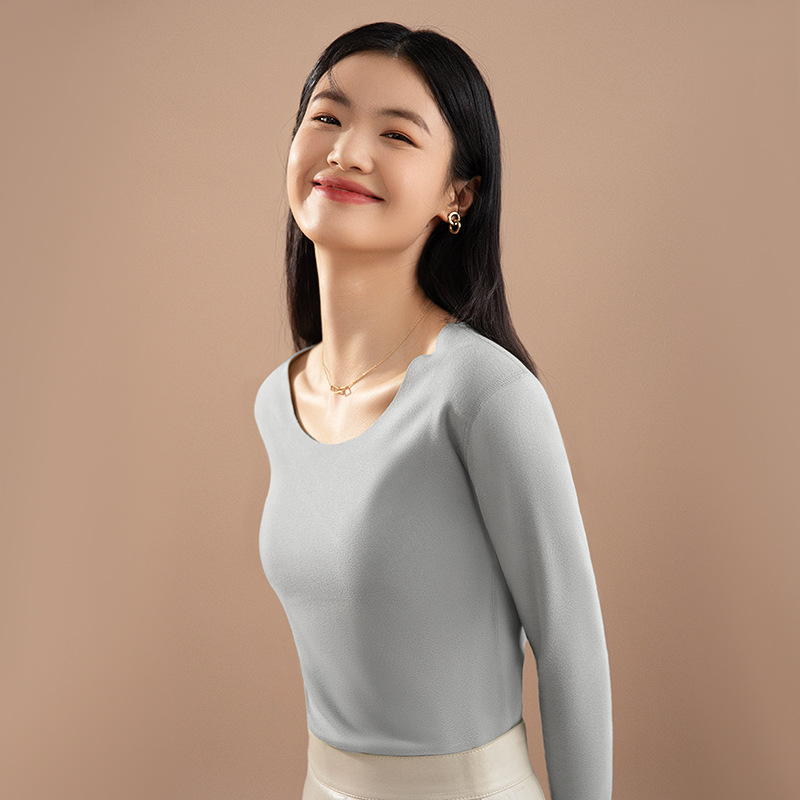 De terciopelo ropa interior térmica sin costuras superior de las mujeres engrosada camisa de fondo de calefacción forrada de lana 2023 Otoño e Invierno ropa térmica de Otoño de las mujeres