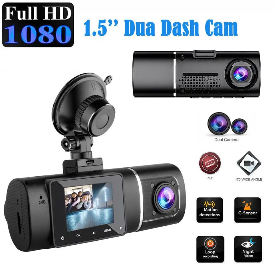 Cross-border driving recorder HD night vision car front car double recording double lens 1.5 inch HD 1080P car DV