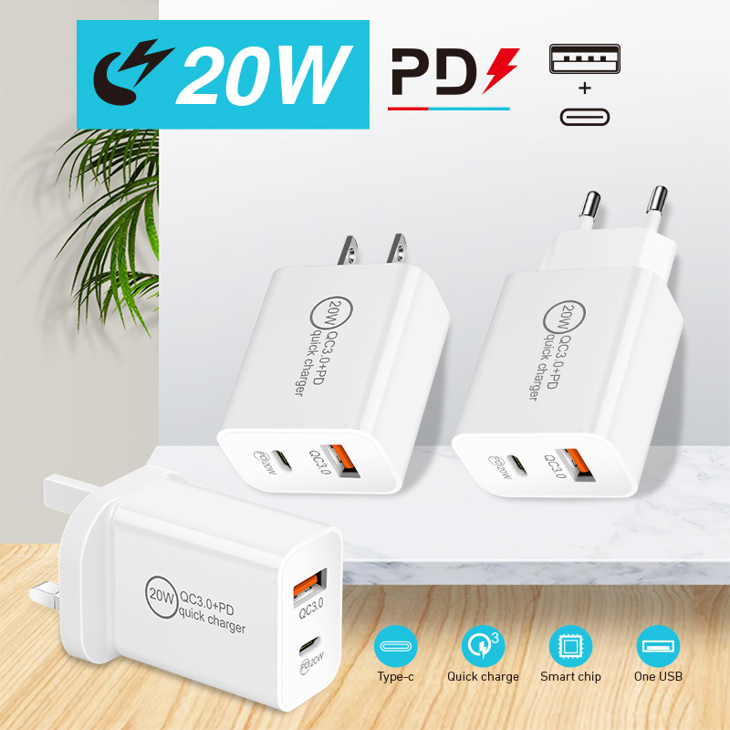 PD20W şarj cihazı 5V3A İngiliz standardı tip-c QC3.0 çift portlu hızlı adaptör şarj başlığı_voghion.com