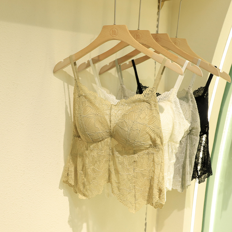 2026 Spring/Summer Exquisite Lace Backless Sexy Thin Bra with Fixed Cups and Anti-Exposure Bandeau Bra