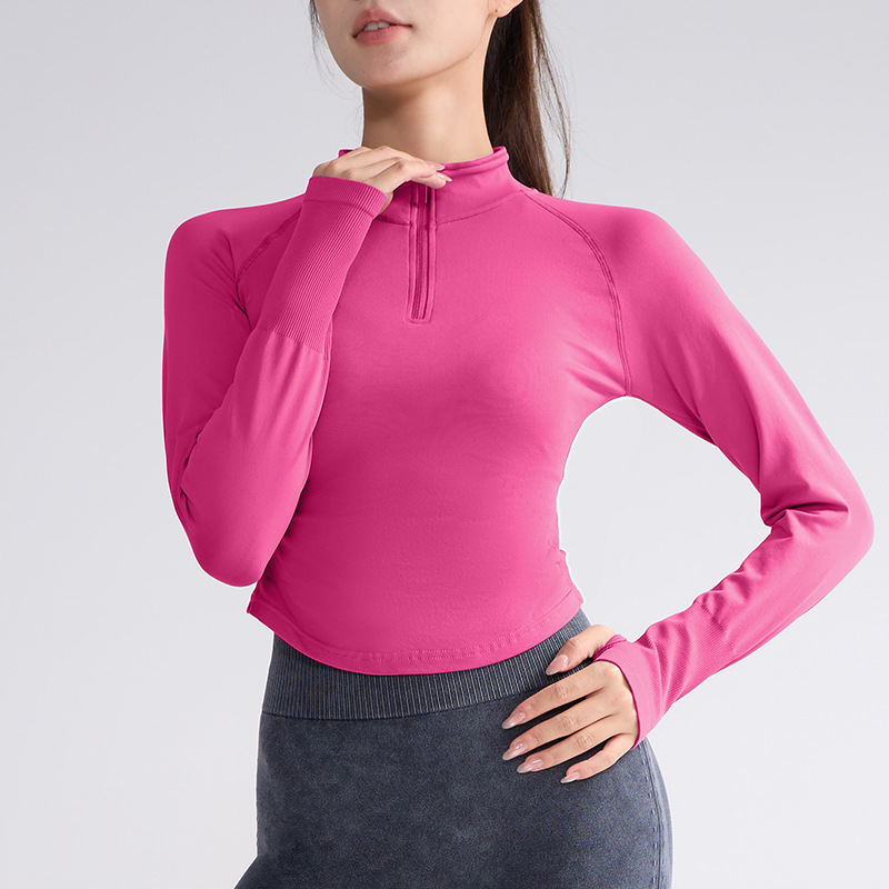 dfyne同款半拉链普拉提瑜伽服长袖运动风女士健身服修身瑜伽上衣|undefined