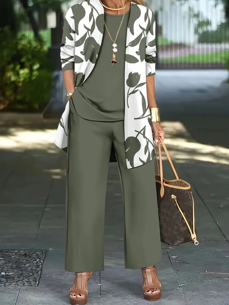 Women's 3 Piece Set Autumn Casual Outerwear Vest Pants_ecoleips.com