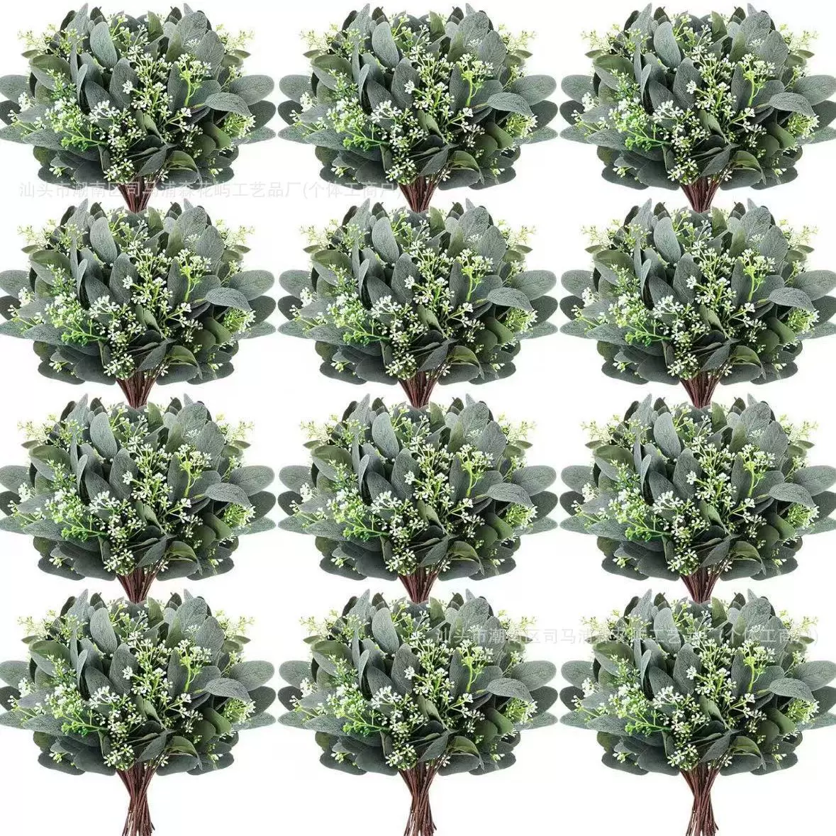 厂家直销 人造仿真绿植塑料叶桉树叶尤加利茎短银元树枝装饰叶子