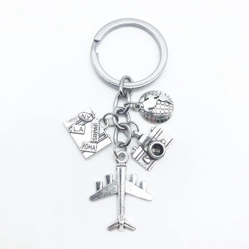 Cross-Border Hot-Selling Jewelry DIY Camera Couple Key Chain Pendant Airplane Globe Passport Travel Key Chain