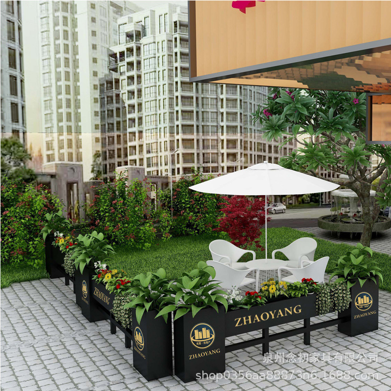 戸外鉄芸花箱組合せ販売部商店街は緑化花壇カフェ街のステンレス花溝を遮断している