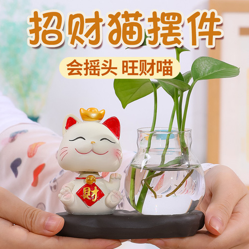 Tang Yi resin craft ornaments cartoon shaking head lucky cat creative entrance desk glass hydroponic decorations