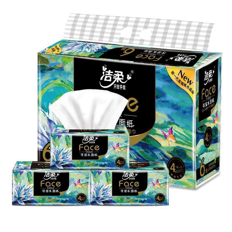 Cleansing soft face oil painting version koi fragrance-free wet water facial tissue tissue 4 layers M size L size 100 sheets Optional 6 packs