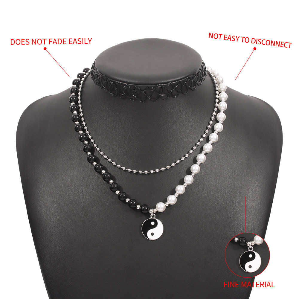 Europäische Und Amerikanische Grenzüberschreitende Hitfarbe Perle Runde Perle Tropfendes Öl Tai Chi Kreative Halskette display picture 6