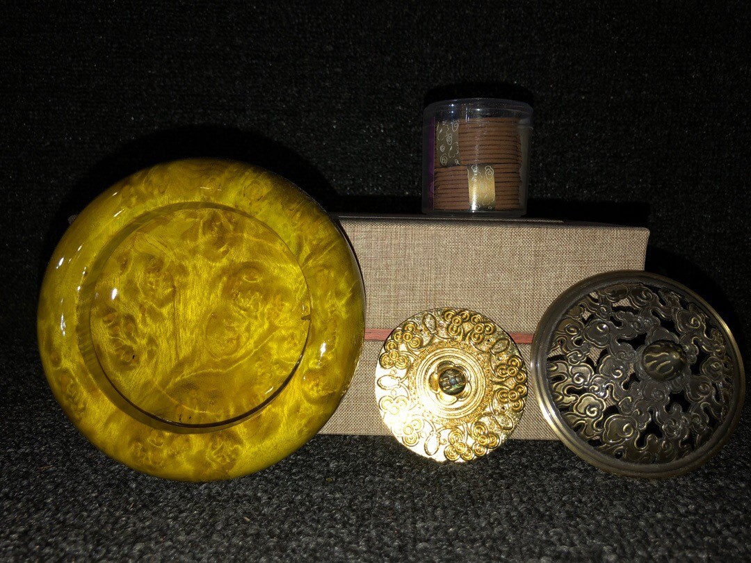 正品实木香道炉黄金樟香炉搭配茶具仿铜镂空盖子垫片套装组合包邮