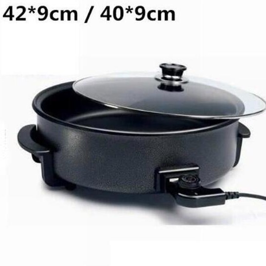 出口热销1500W大尺寸特深无烟电热锅不沾涂层 电煎锅披萨锅比萨锅