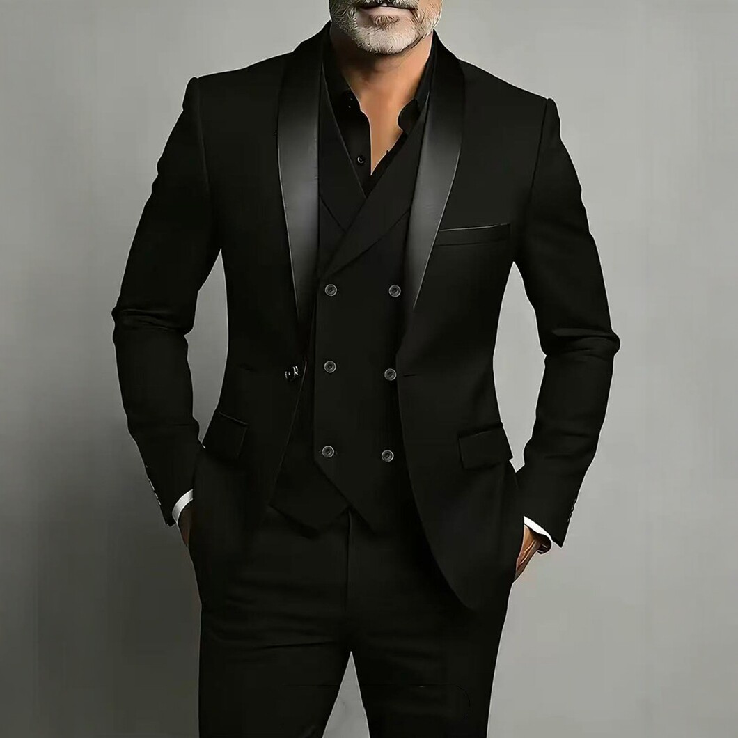 Men's Clothing Men's Slim Fit Three Piece Suit Double Slit Shawl Collar Formal Attire For Grooms Best Men Banquets_voghion.com