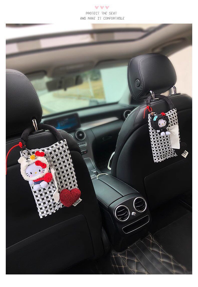 Car Tissue Box, Cute Kt Cat Tissue Box, Car Tissue Hanging Bag, In-Car Tissue Box, Gift for Girls, High-End Feel