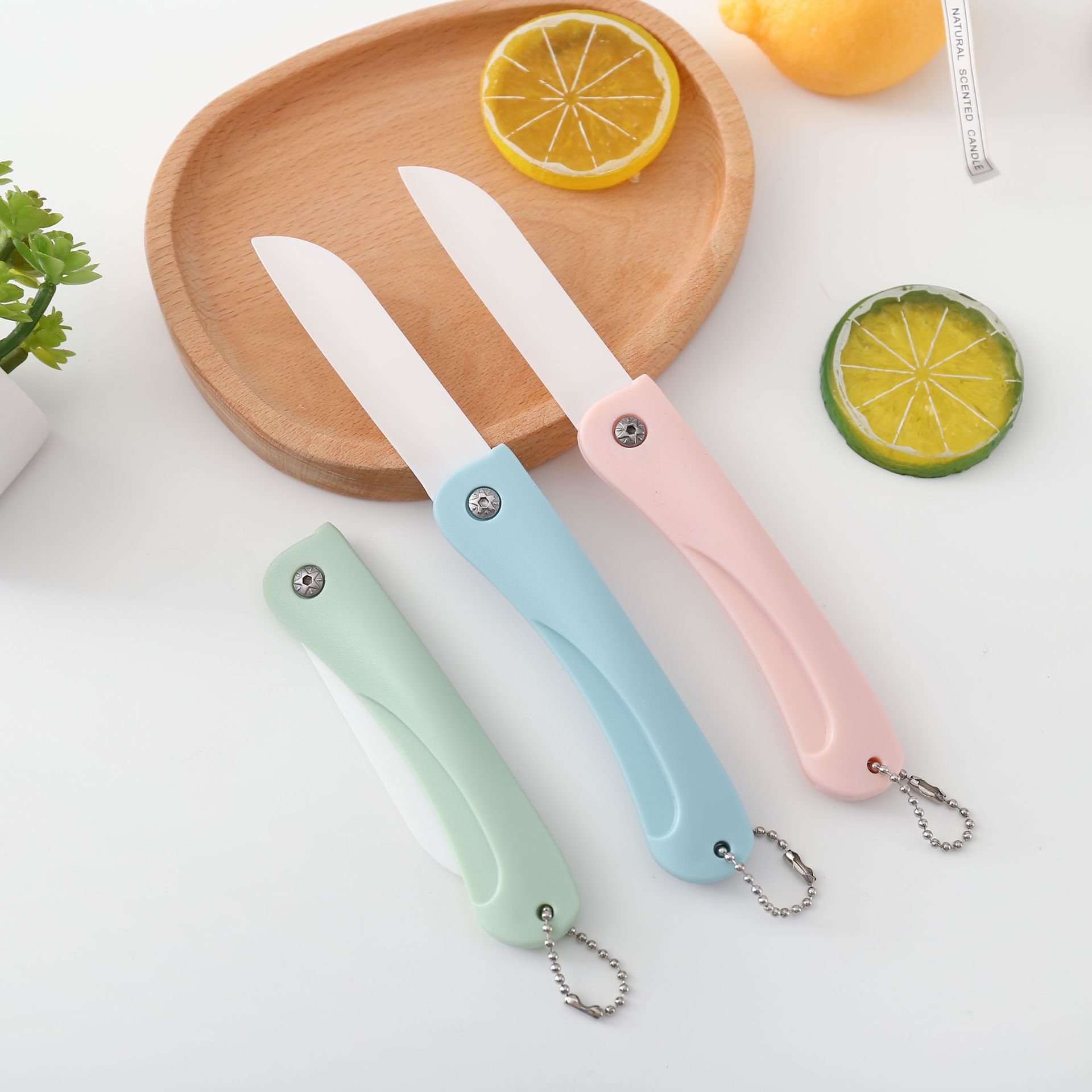 Portable folding ceramic household fruit knife portable mini ceramic knife kitchen paring knife