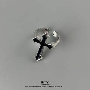 2025 new European and American simple personality retro cross ring drop oil men and women with the same open ring accessories