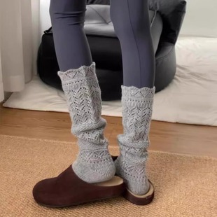 Autumn and winter hollow wool pile calf socks heavy-duty warm knitted folded tube socks all-match white socks for women