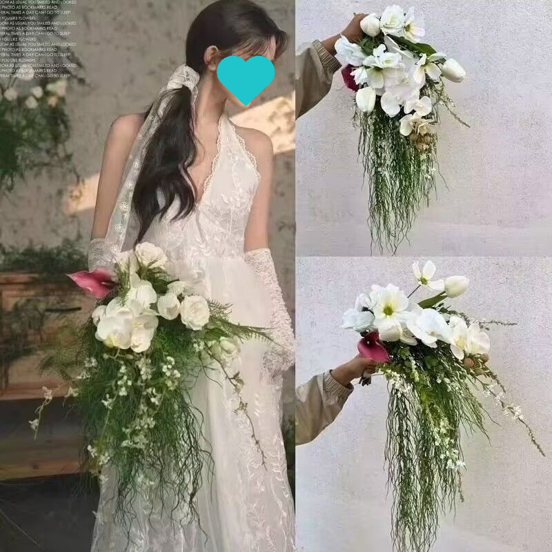 森系旅拍园林风婚纱摄影道具美学拍照婚礼瀑布水滴新娘手捧花|undefined