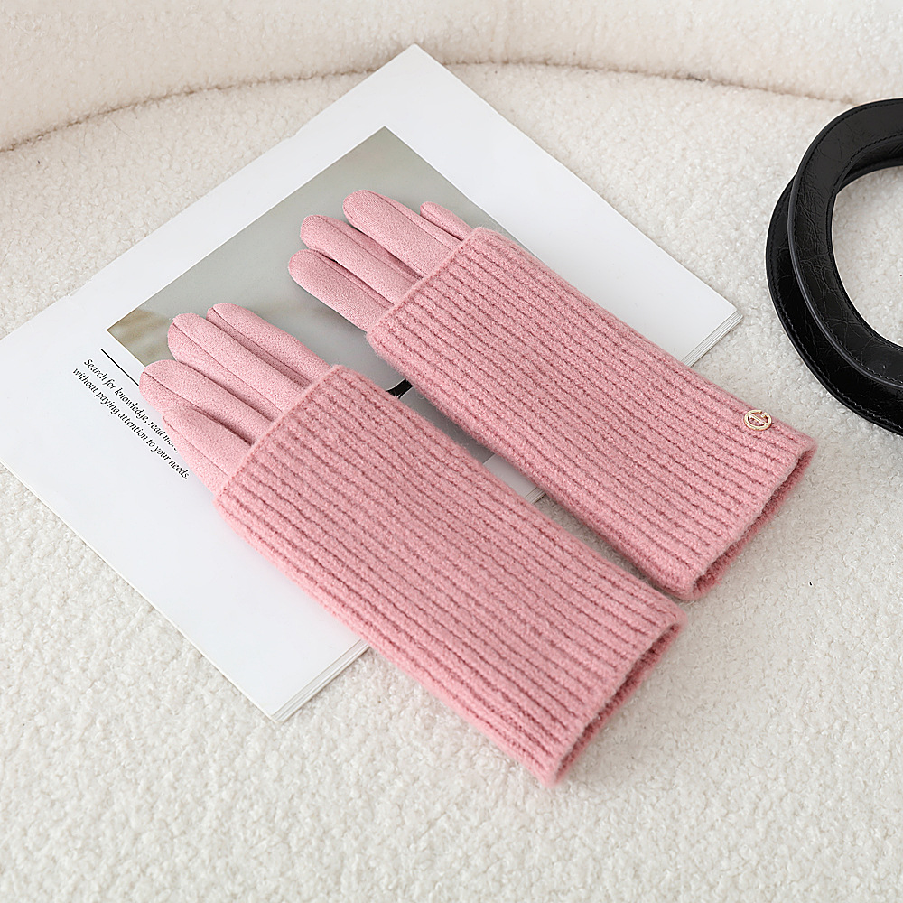 Un guante desmontable de lana de punto de color sólido japonés con dedos expuestos con pantalla táctil de invierno caliente a prueba de frío