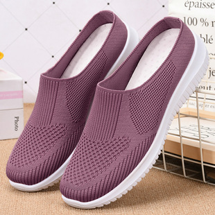 Women's Shoes 2025 Large Size Cloth Shoes Foreign Trade Women's Shoes Breathable Fly-Knit Shoes Soft Sole Casual Mom Shoes Breathable and Comfortable