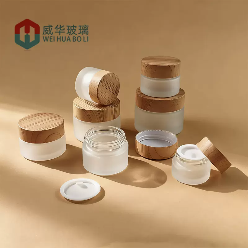 现货木纹盖膏霜瓶 磨砂面霜瓶30g眼霜玻璃瓶 化妆品面膜霜分装瓶