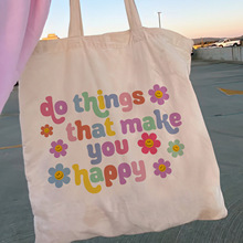 Women Shopper Y2K positive letters 帆布简约时尚百搭购物包女