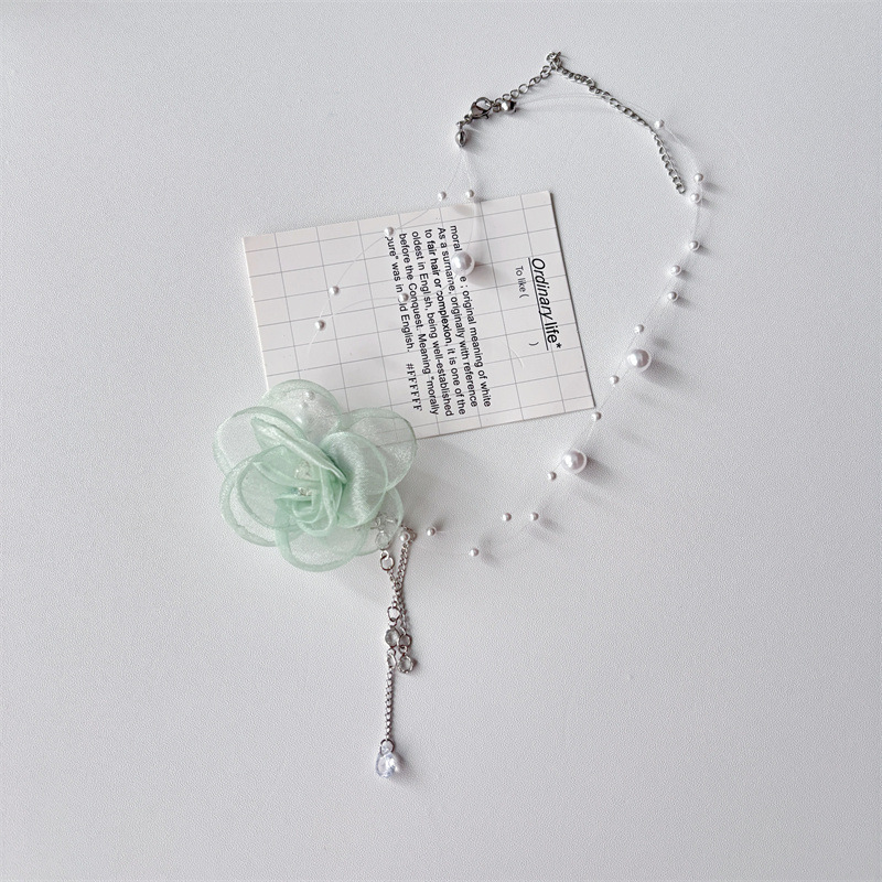 Collana floreale primaverile con perle da donna, girocollo, catena da collo stile vacanza, catena per clavicola_voghion.com