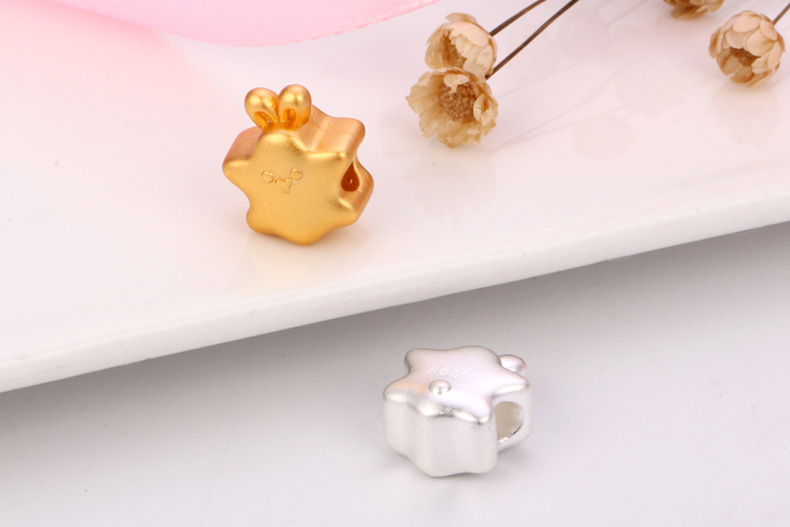 S999 sterling silver big hole star rabbit beads loose beads hand diy rope bracelet string beads accessories