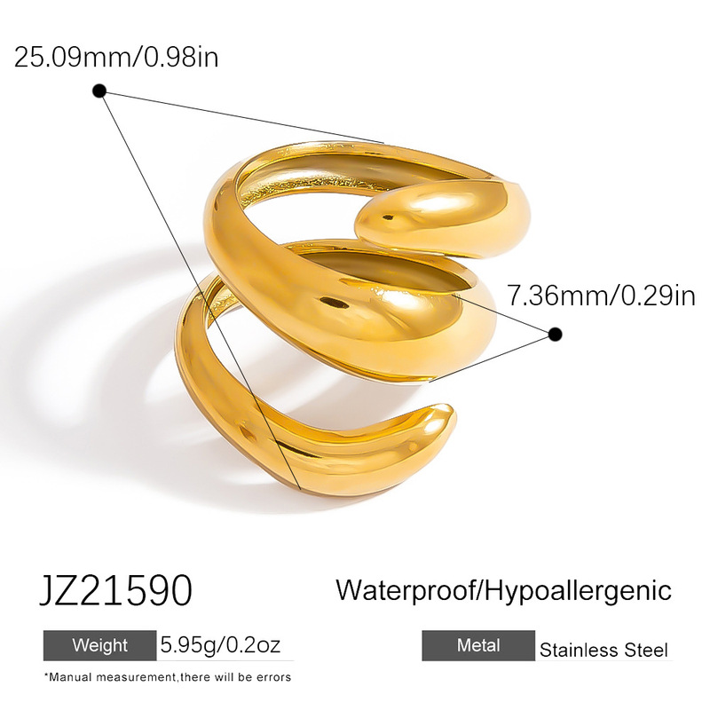 钰汇欧美不锈钢金色夸张戒指小众高级感INS风指环跨境饰品Rings|undefined