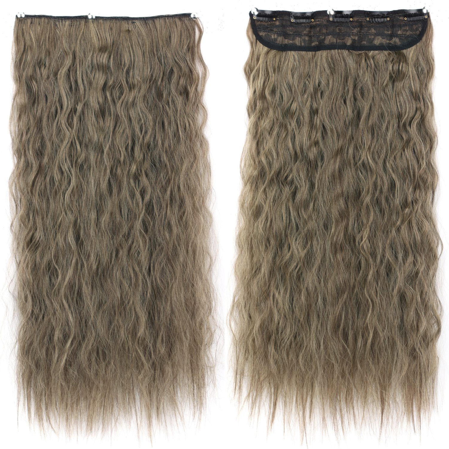 Peruca de cabello de mujer estilo de maíz caliente rizado largo de cabello de onda de cinco tarjetas