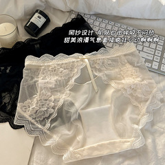 80-200 catties Pure Ice Silk Underwear Women's Fat mm Large Size 200 catties Sexy Lace Mid-waist Mesh Hips Underwear