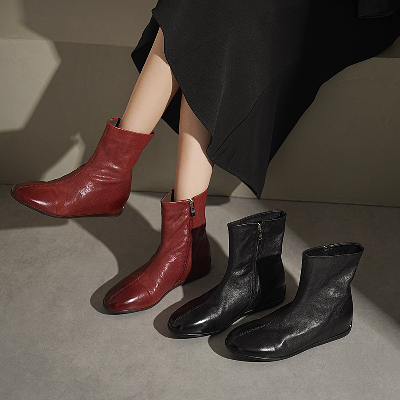 2025 Super Popular Exported Heavy-Duty Washed Horsehide Short Boots, Genuine Leather, Simple and Elegant, Round Toe, Hidden Heel, Stretch Slimming Boots 2025 Super Popular Exported Heavy-Duty Washed Horsehide Short Boots, Genuine Leather, Simple and Elegant, Round Toe, Hidden Heel, Stretch Slimming Boots