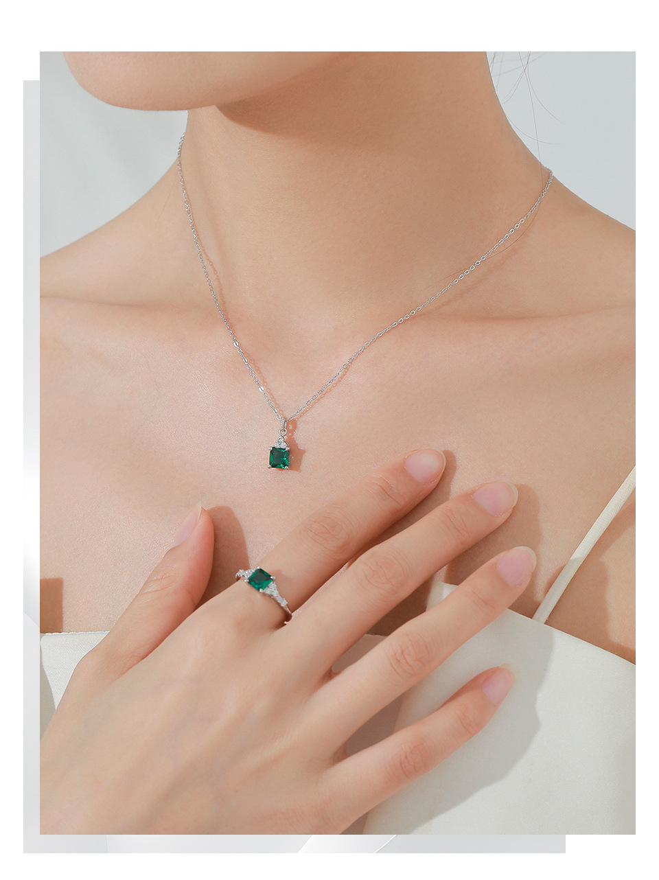 925 sterling silver Chain Material cable chain Chain Type 1 Piece Quantity 925 Sterling Silver Zircon Cable Chain Inlay Square Pendant Necklace