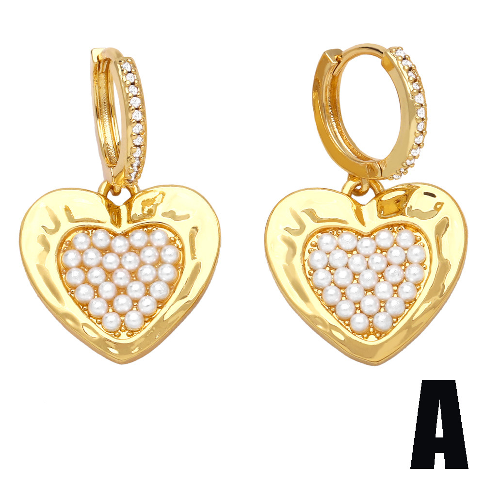 Fashion Heart Shape Copper Inlay Artificial Pearls Zircon Drop Earrings 1 Pair