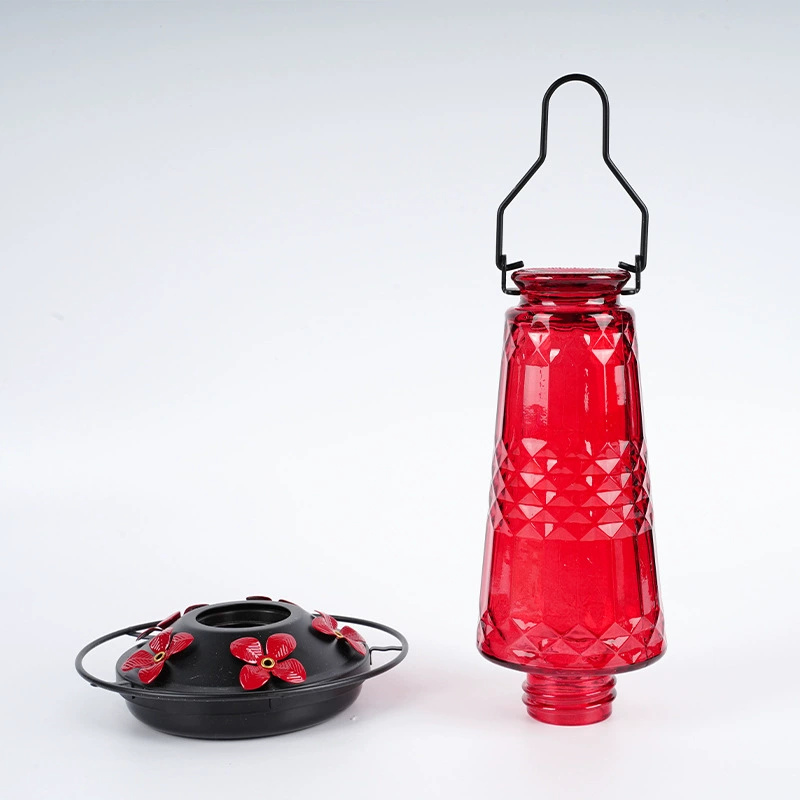 Оптовый производитель блестящая текстура кормушка для hummingbird, поилка для воды, стеклянная цветочная висячая кормушка для птиц