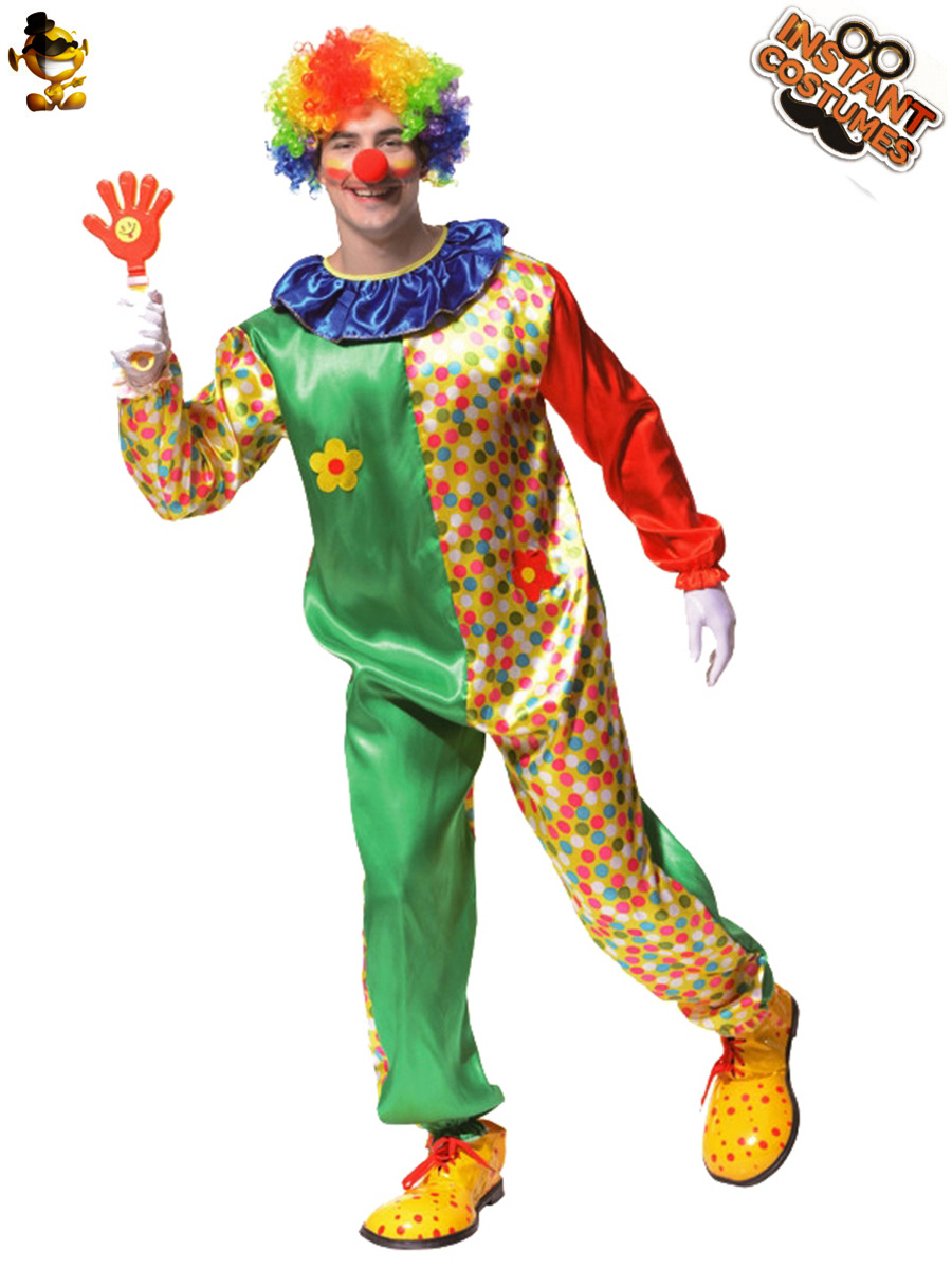 Halloween adulto de los hombres grandes circo feliz payaso traje etapa rendimiento traje Cosplay rendimiento
