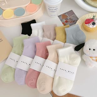 Macaron short socks women's thin Japanese student Sports color socks sports Spring and Autumn Mid-calf length socks