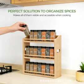 跨境木质调料架厨房多层香料陈醋收纳架可挂墙化妆品储物架调味架
