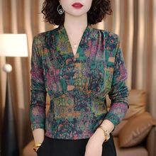 抖音爆款女士长袖新款妈妈中年宽松高档小衫中年人女士t恤长袖