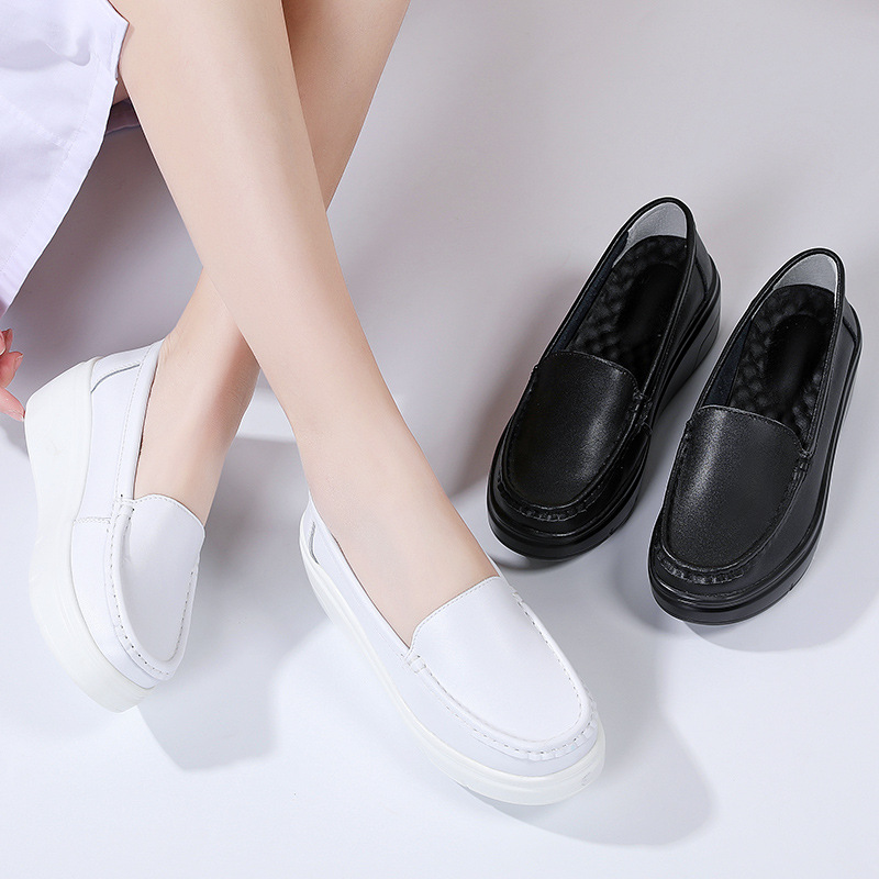 2022 Single-layer Shoes Spring and Autumn Harajuku Style Black and White Thick-soled Wedge Heel Women's Shoes Flat Slimming Shoes Height Increasing Women's Shoes Trendy