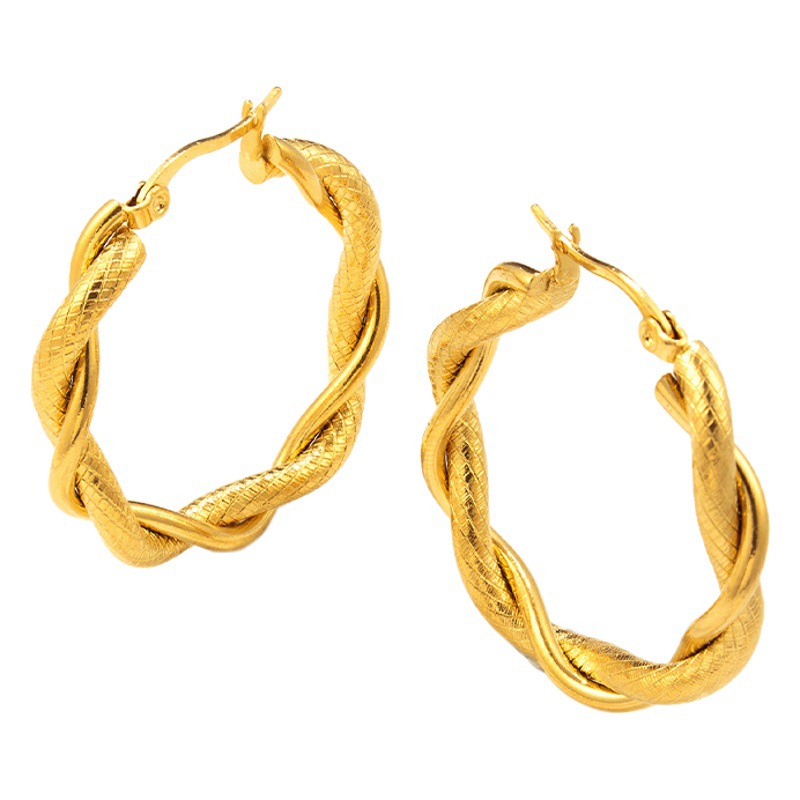 Estilo europeo y americano de moda de dos hilos torcidos en forma de torsión pendientes de acero inoxidable de las mujeres simples 18K pendientes de acero de titanio Retro