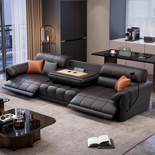Liangjia Furniture Leather Functional Electric Sofa Adjustable Small Apartment Living Room Top Layer Cowhide Black Leather Sofa