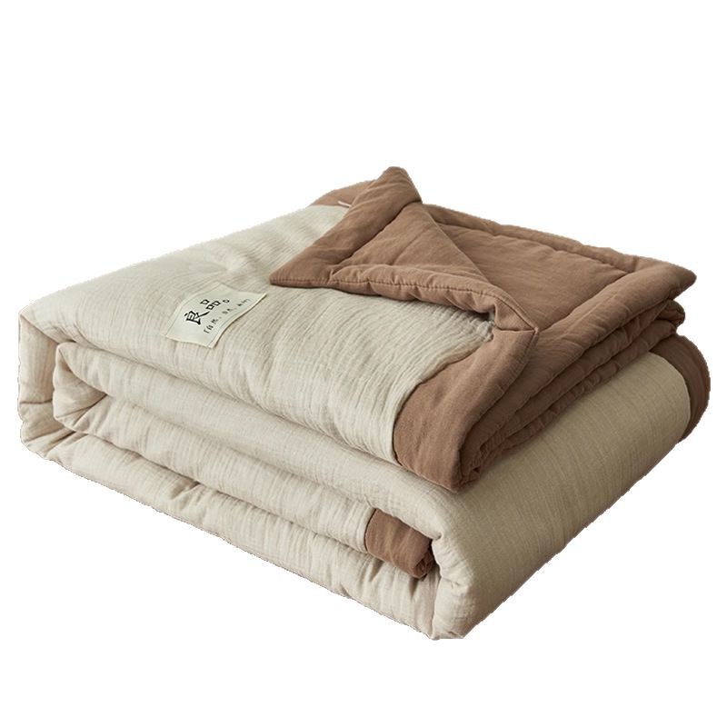 Edredón fresco de verano de algodón de fibra de soja de hilo de doble capa de algodón, juego de cuatro piezas, edredón fino de aire acondicionado lavable a máquina individual de verano