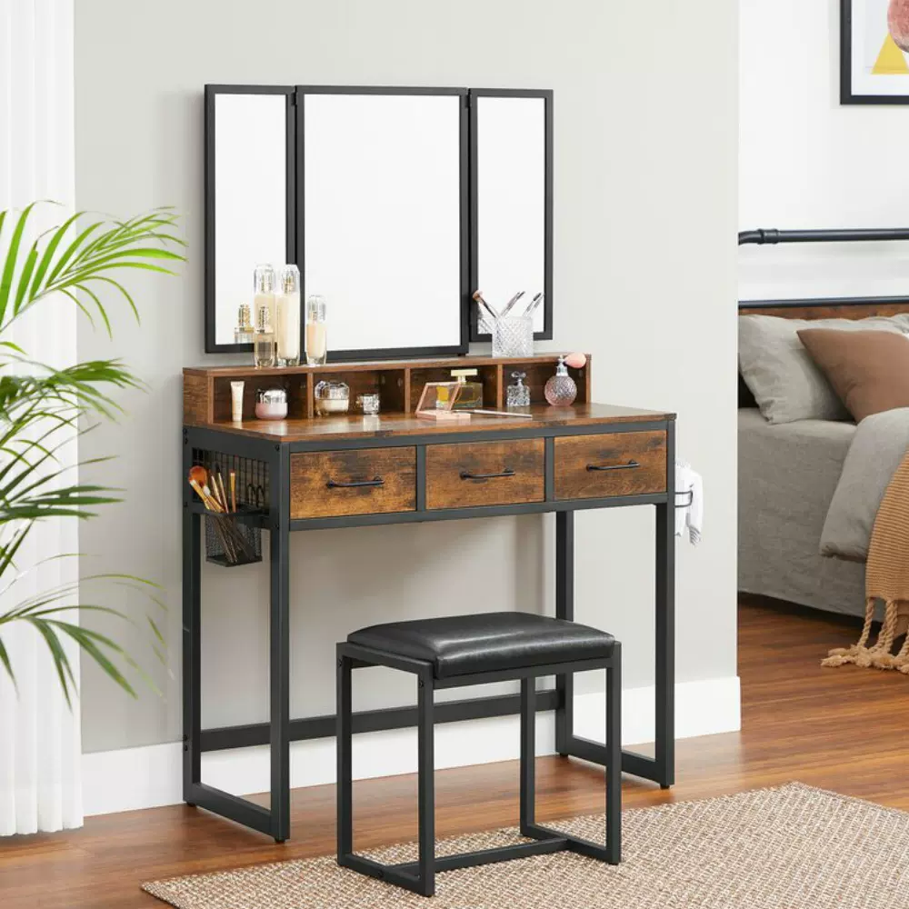 理发店镜台美发镜台梳妆台化妆台密度板美式发廊镜台铁木家具批发