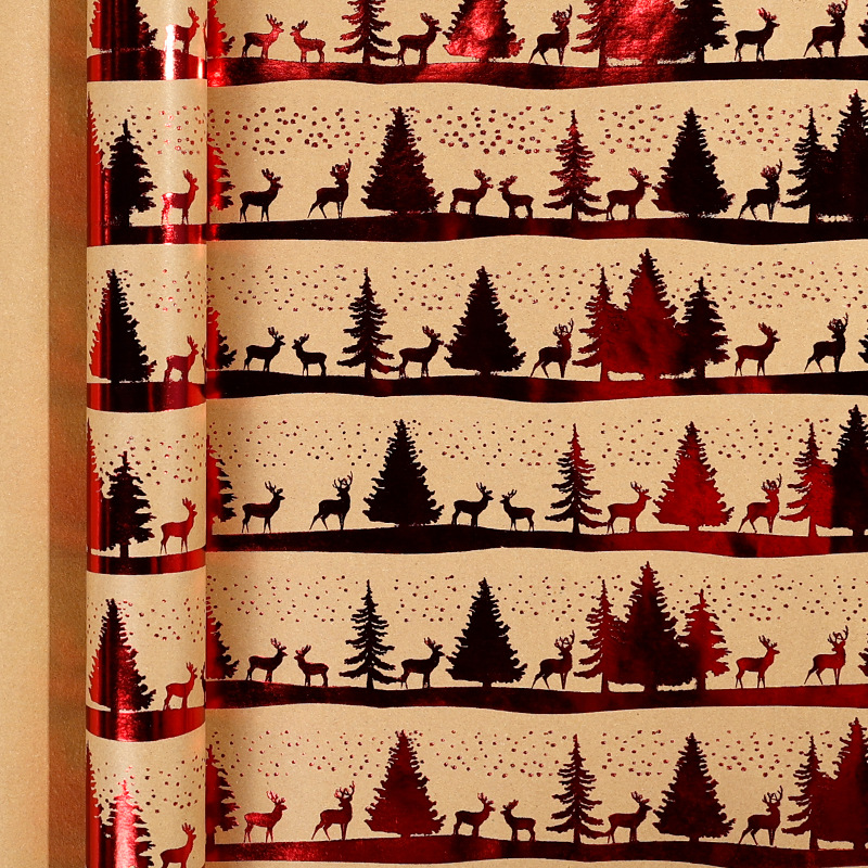 Transfronterizo amazonas rojo estampado navidad nieve ciervo cuadrado rayas embalaje de regalo kraft DIY al por mayor en stock