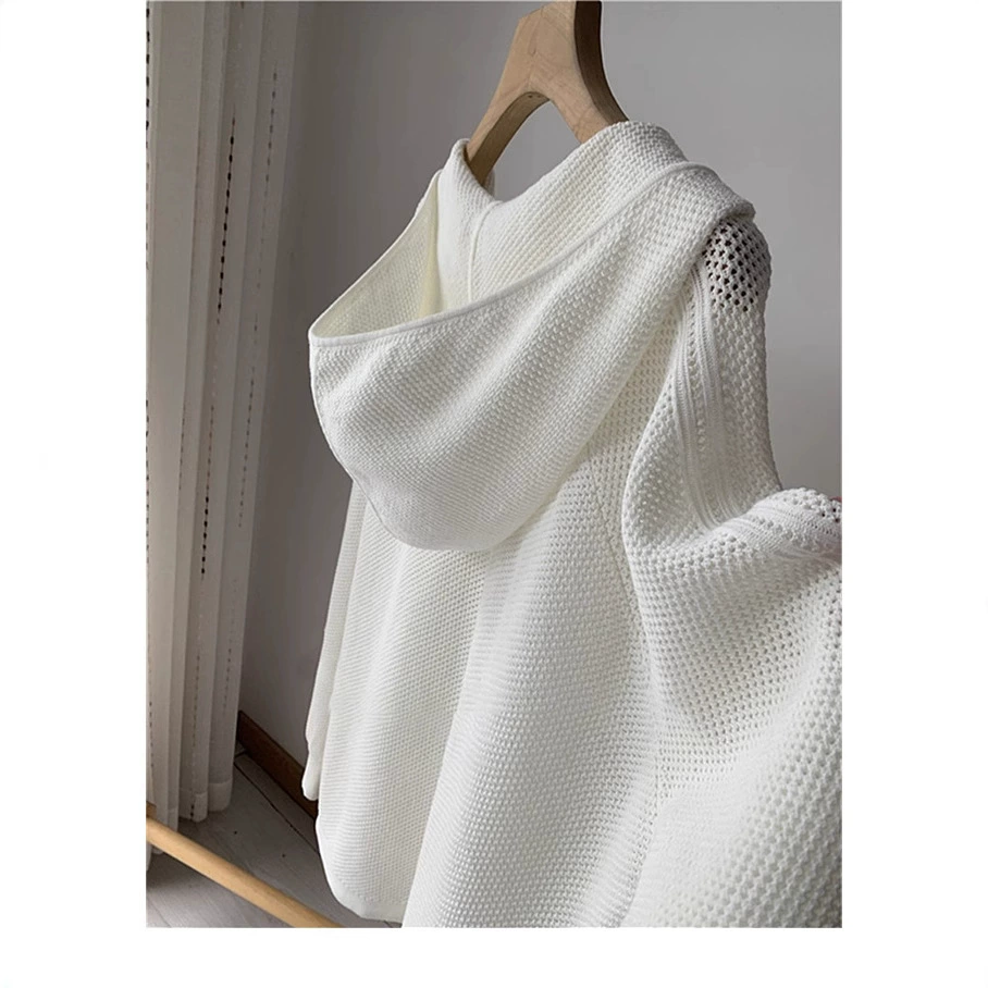 2025 весна и лето, новый стиль, свитшот с вырезами, свободный ленивый пуловер, трикотаж с длинными рукавами, солнцезащитная блузка, топ с капюшоном для женщин