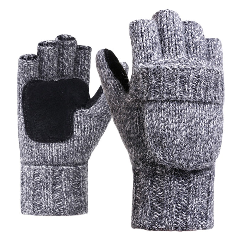 Guantes de lana de punto de medio dedo Flip hombres y mujeres de invierno de lana Coreana de lana forrada de cuero grueso de montar caliente DZ07