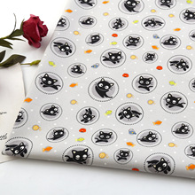 彩色波点黑色小猫全棉8安细帆布纯棉布料20支纯棉做包沙发套面料