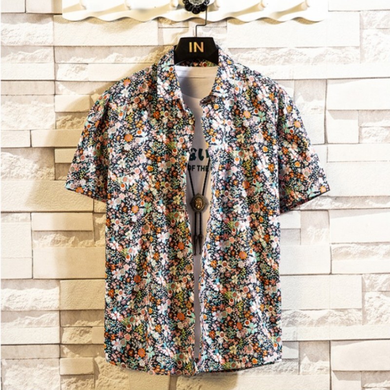 Factory direct 2023 cross-border summer new fashion casual flower shirt men's foreign trade printing short sleeve shirt men Factory direct 2023 cross-border summer new fashion casual flower shirt men's foreign trade printing short sleeve shirt men